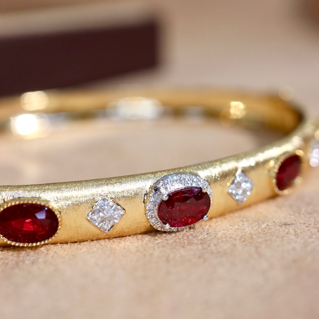 14k Gold 2.85 Ctw Natural Ruby & Diamond Bangle - 3