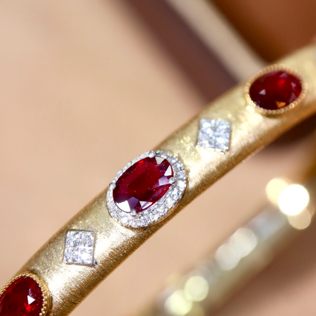 14k Gold 2.85 Ctw Natural Ruby & Diamond Bangle - 5