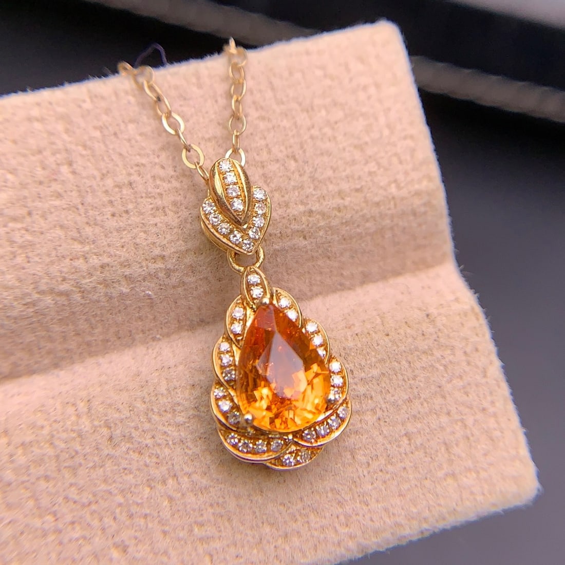 14k Gold 1.4 Ct Natural Spessartine & Diamond Pendant( Without Chain ) - 2