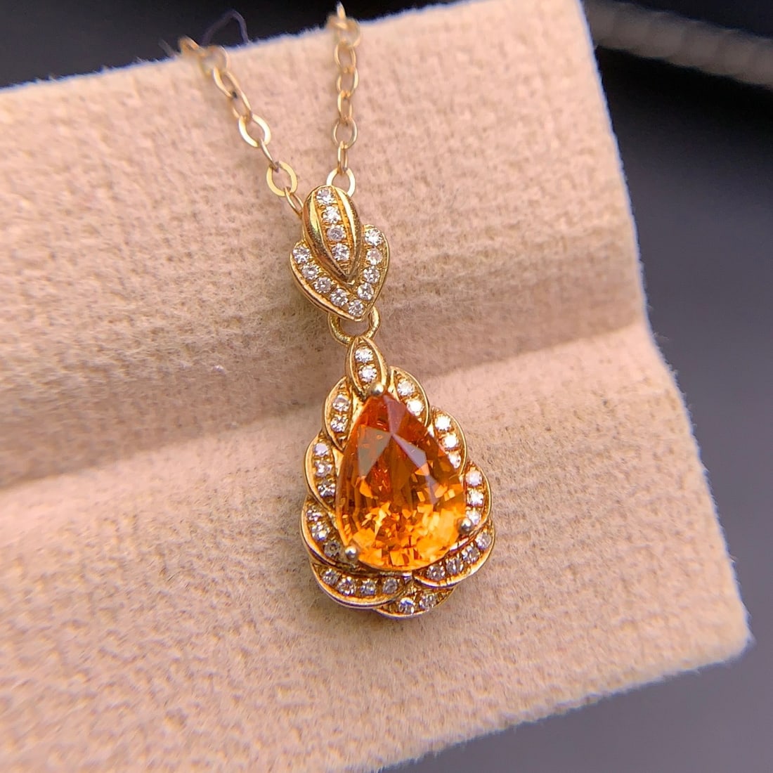 14k Gold 1.4 Ct Natural Spessartine & Diamond Pendant( Without Chain ) - 3