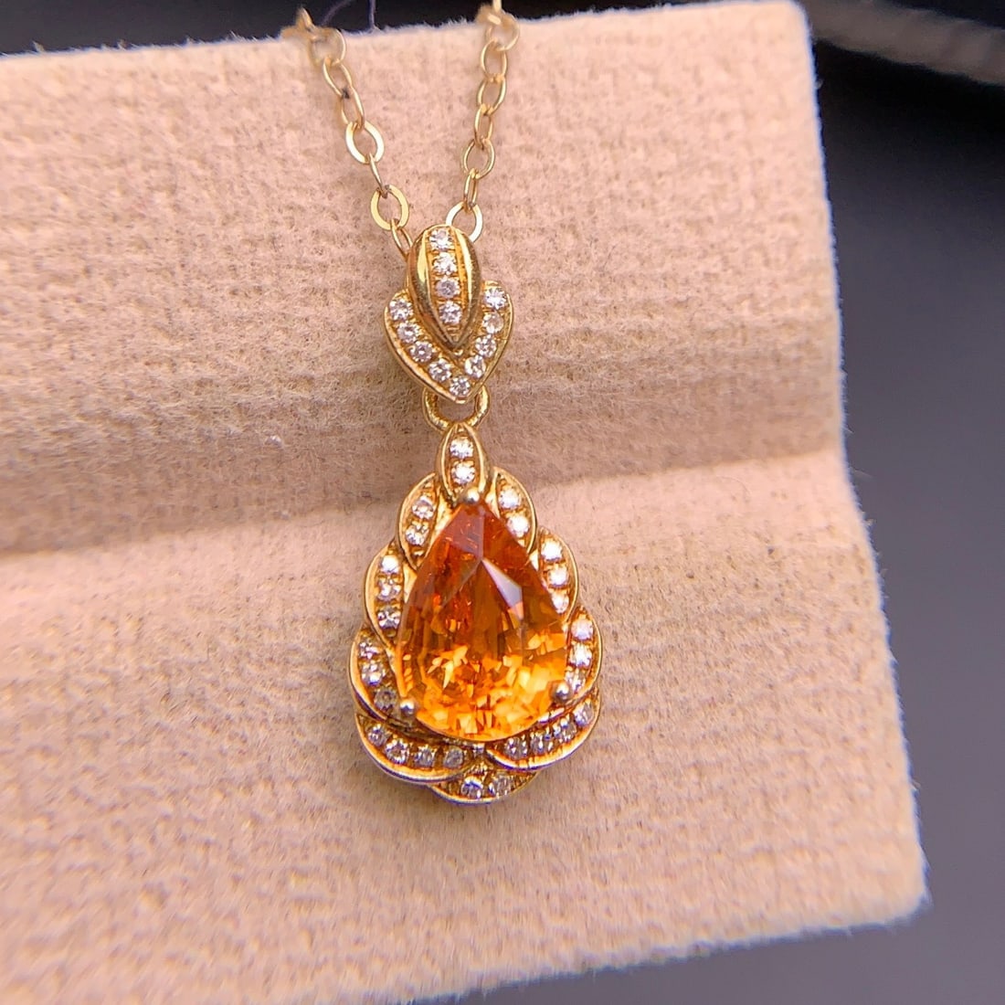 14k Gold 1.4 Ct Natural Spessartine & Diamond Pendant( Without Chain ) - 5