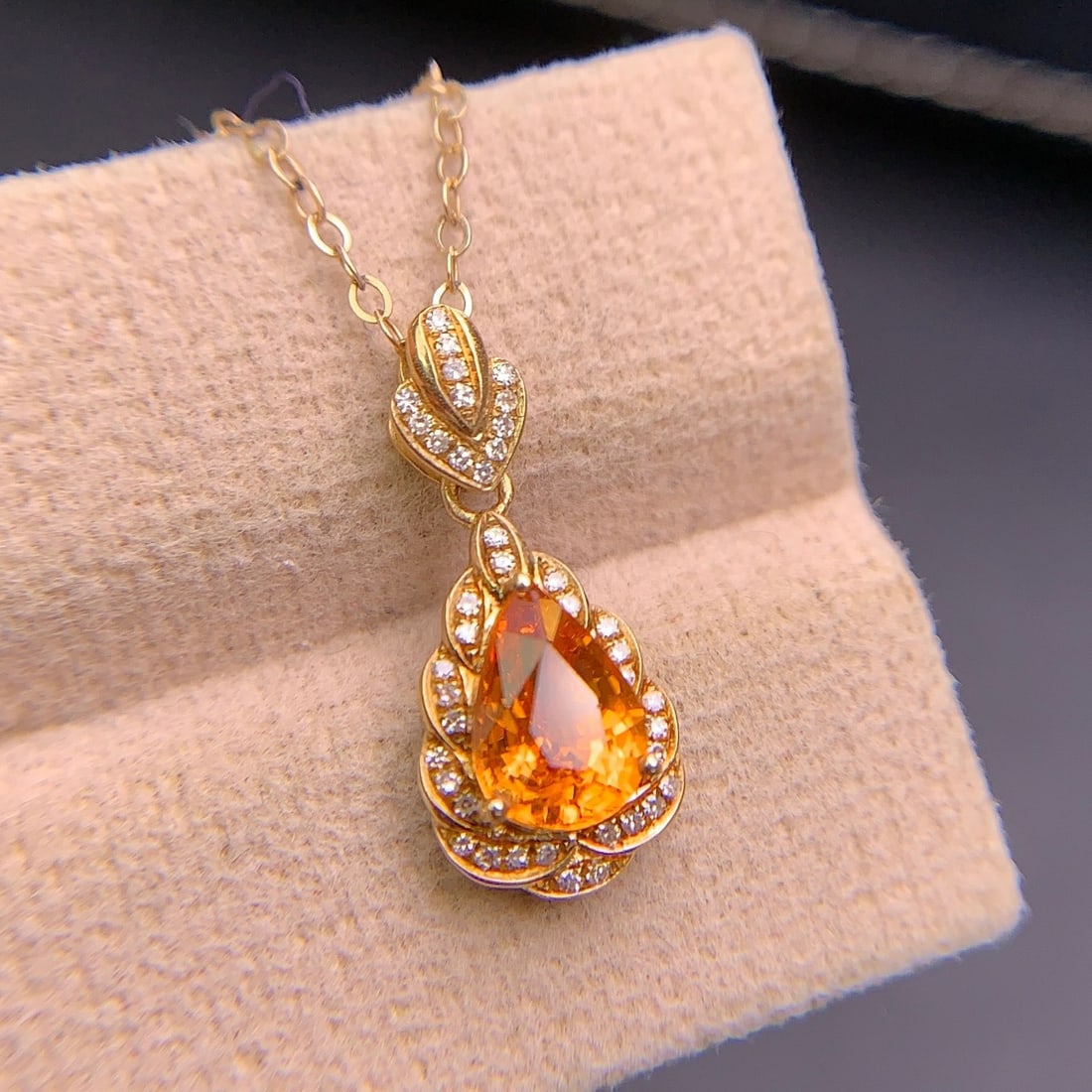 14k Gold 1.4 Ct Natural Spessartine & Diamond Pendant( Without Chain ) - 6