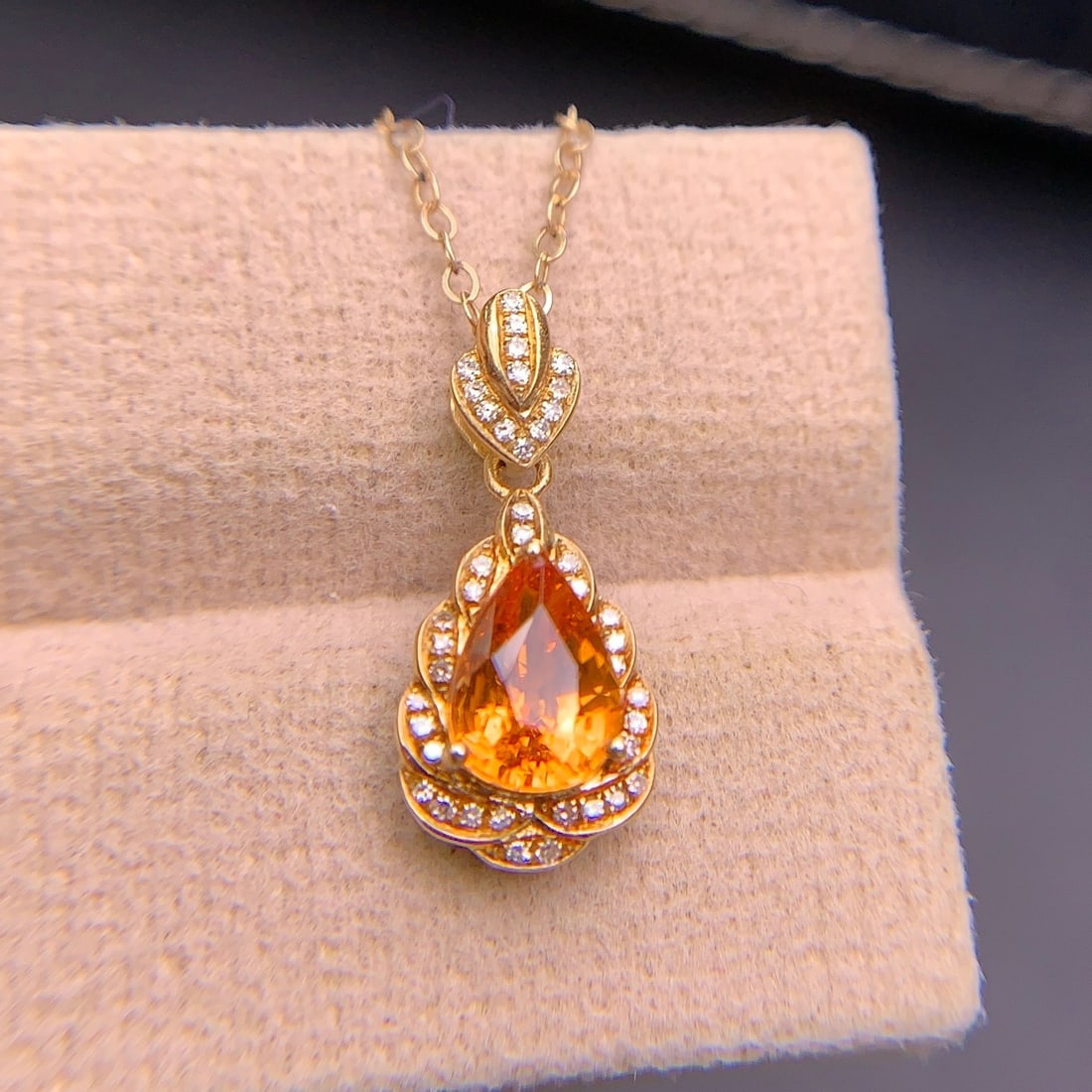 14k Gold 1.4 Ct Natural Spessartine & Diamond Pendant( Without Chain ) - 7
