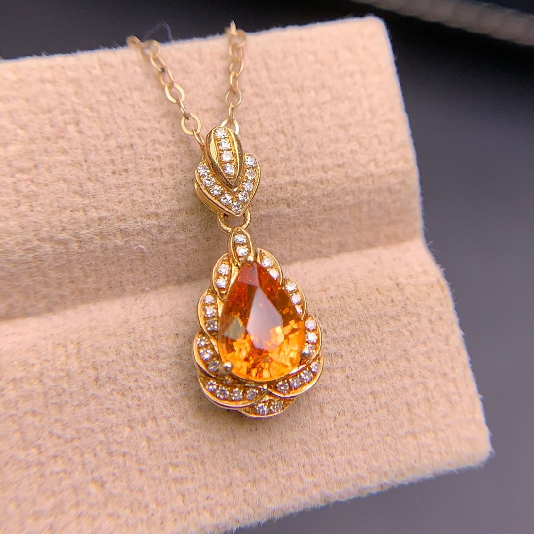 14k Gold 1.4 Ct Natural Spessartine & Diamond Pendant( Without Chain ) - 8