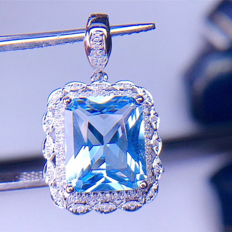 14k Gold 3.2 Ct Natural Aquamarine & Diamond Pendant( Without Chain ) - 3