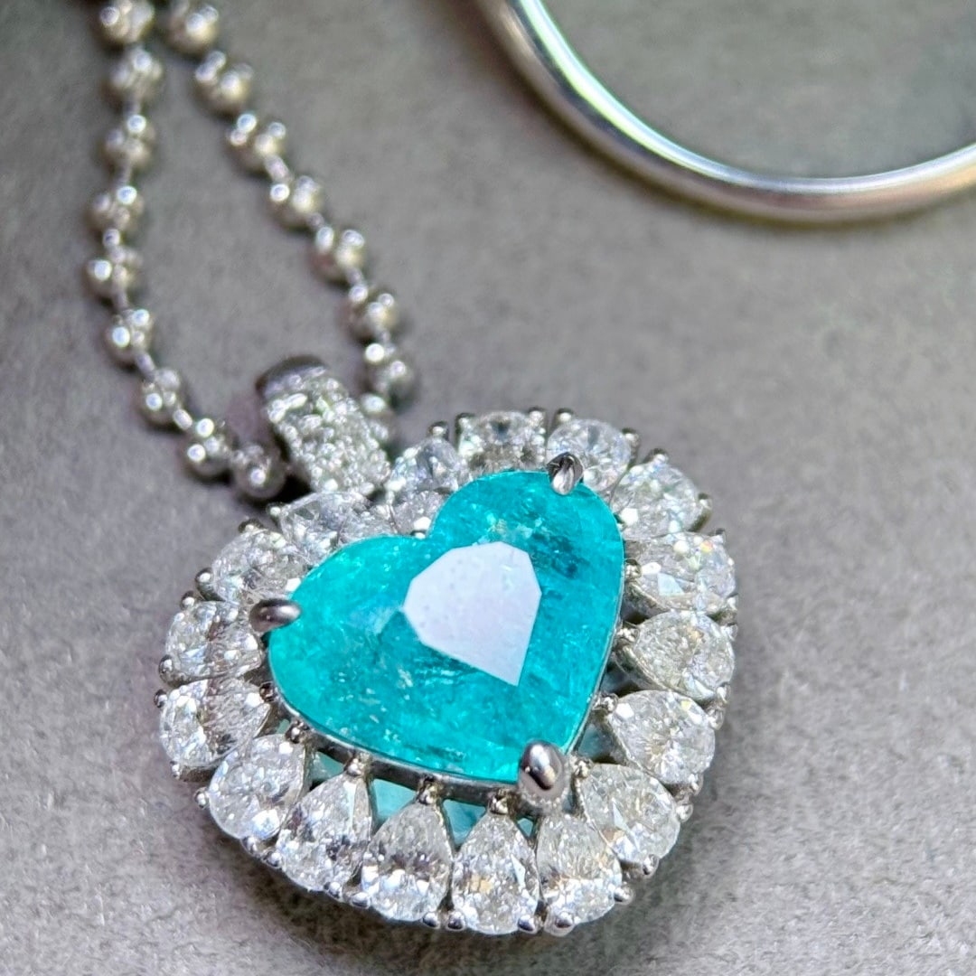 14k Gold 3.05 Ctw Natural Paraiba Tourmaline & Diamond Ring/pendant( Without Chain ) - 3