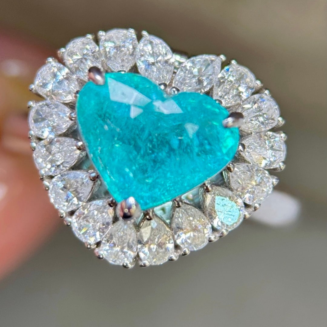 14k Gold 3.05 Ctw Natural Paraiba Tourmaline & Diamond Ring/pendant( Without Chain ) - 6