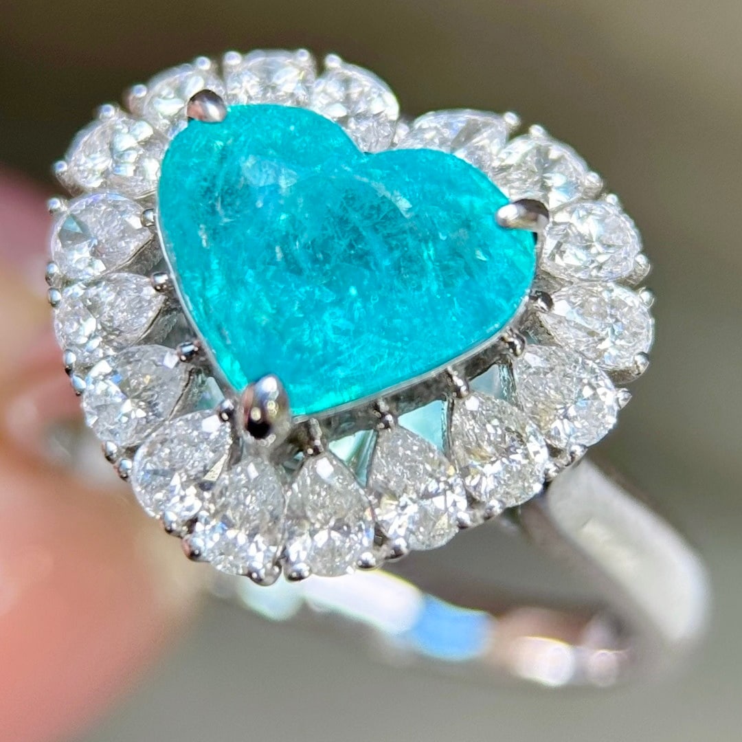 14k Gold 3.05 Ctw Natural Paraiba Tourmaline & Diamond Ring/pendant( Without Chain ) - 7