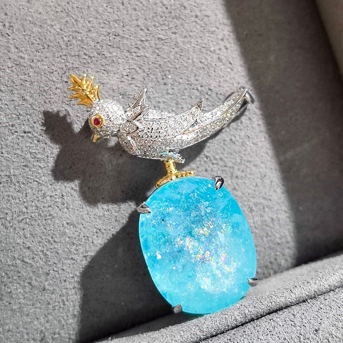 14k Gold 16.64 Ctw Natural Paraiba Tourmaline & Diamond Brooch/pendant( Without Chain ) - 4