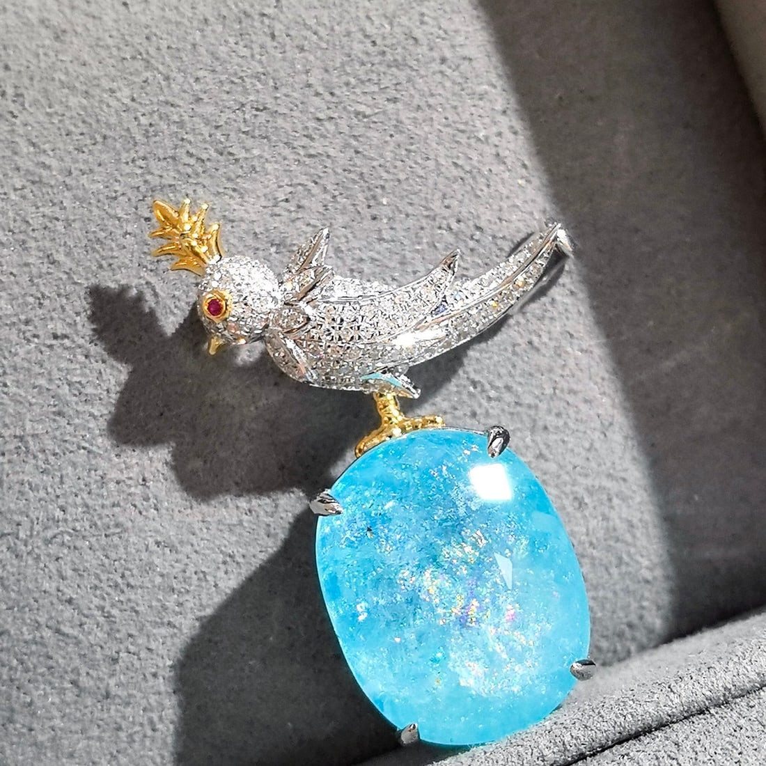 14k Gold 16.64 Ctw Natural Paraiba Tourmaline & Diamond Brooch/pendant( Without Chain ) - 5