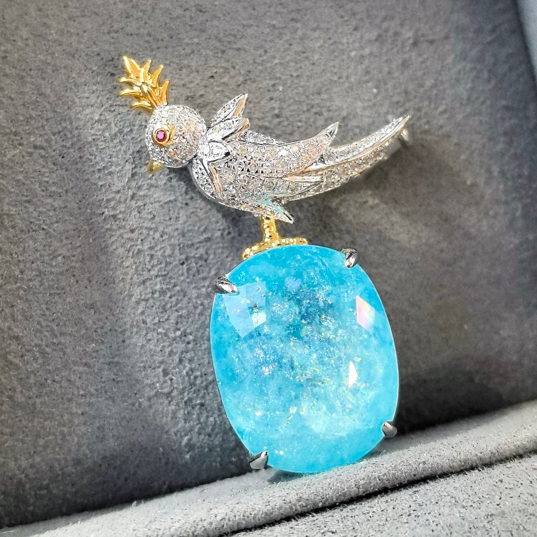 14k Gold 16.64 Ctw Natural Paraiba Tourmaline & Diamond Brooch/pendant( Without Chain ) - 7