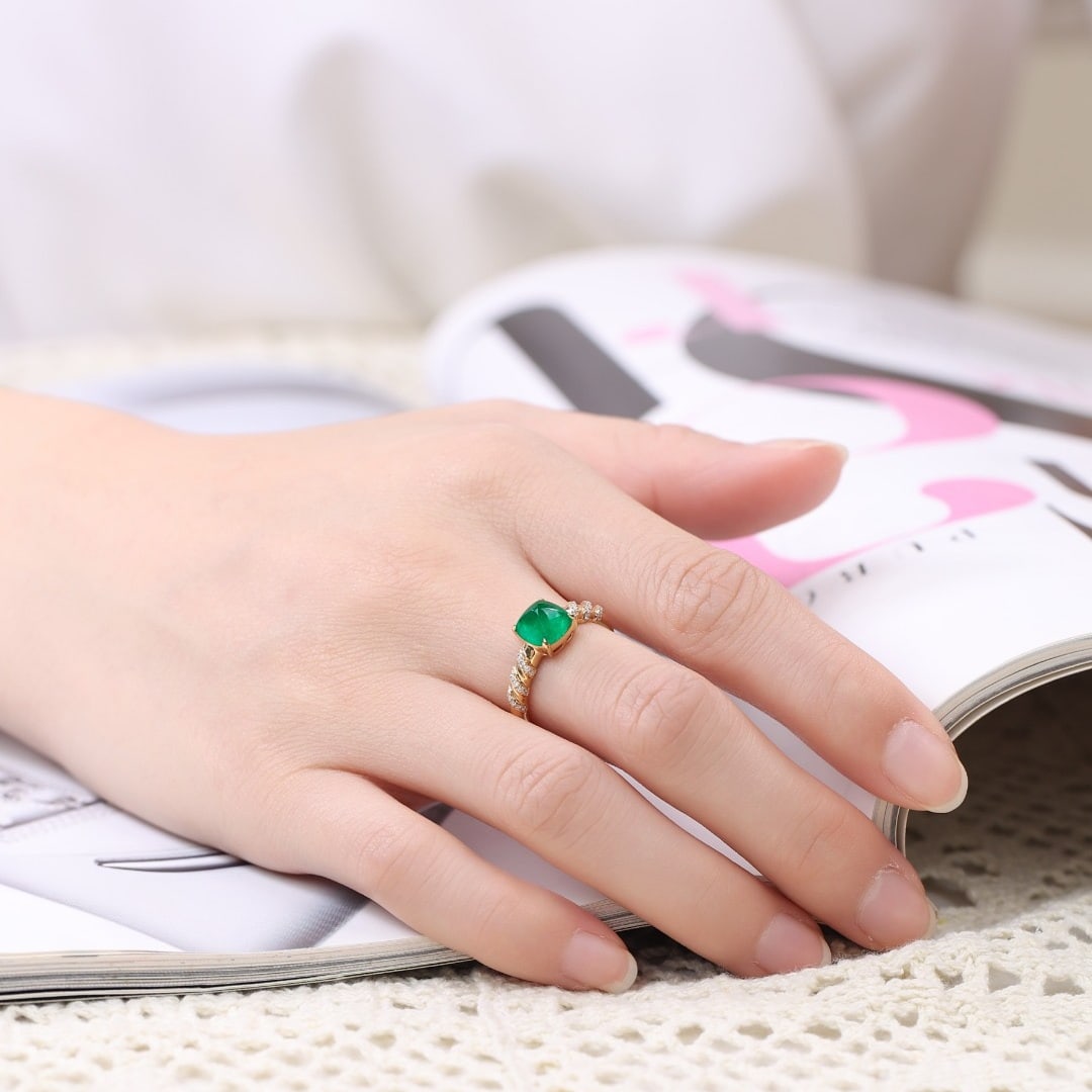 14k Gold 1.69 Ctw Vivid Green Natural Emerald & Diamond Ring - 6