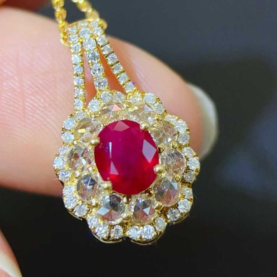 14k Gold 1.56 Ctw Natural Ruby & Diamond Pendant( Without Chain ) - 3