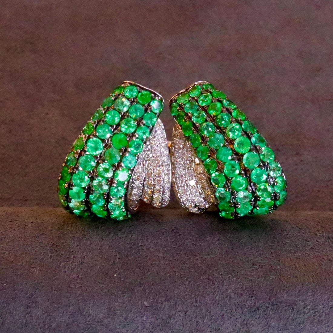 14k Gold 3.34 Ctw Natural Emerald & Diamond Earrings (1 of 6)