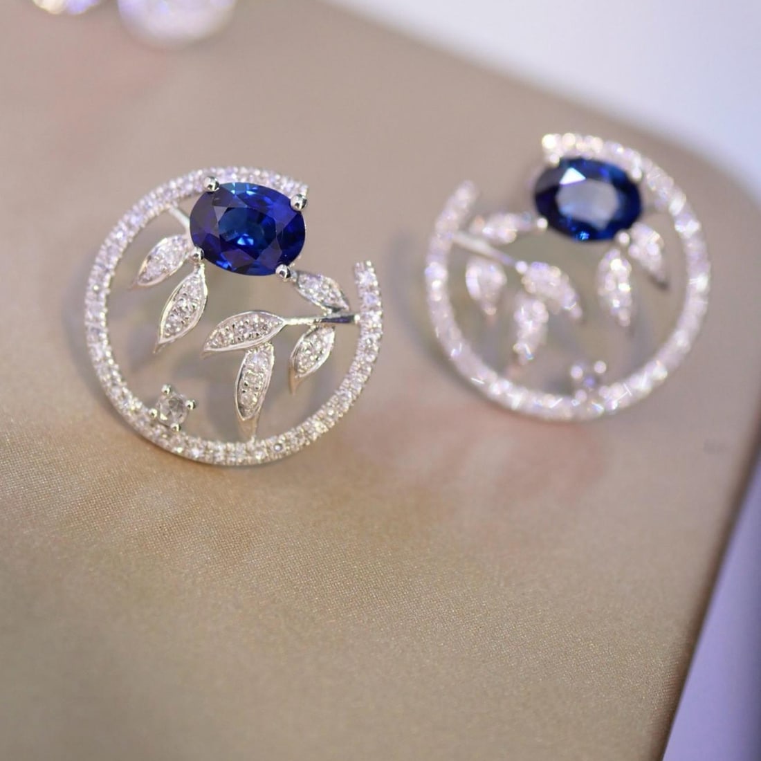 14k Gold 1.18 Ctw Natural Sapphire & Diamond Earrings - 2