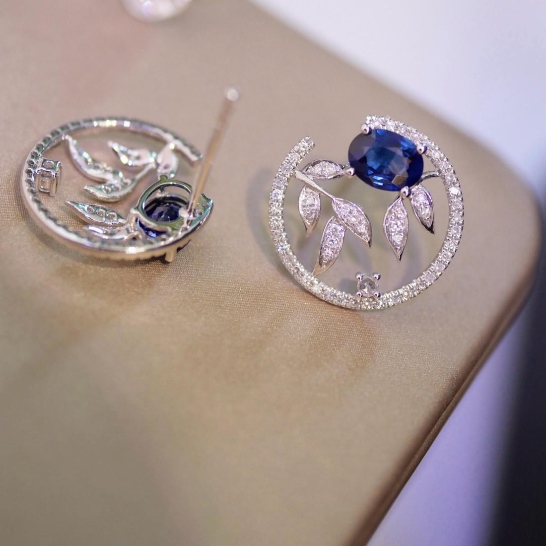 14k Gold 1.18 Ctw Natural Sapphire & Diamond Earrings - 3