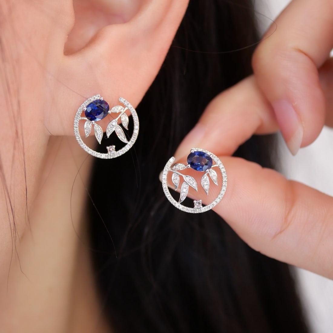 14k Gold 1.18 Ctw Natural Sapphire & Diamond Earrings - 4