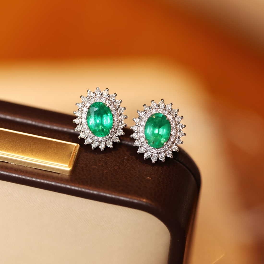 14k Gold 2.26 Ctw Vivid Green Natural Emerald & Diamond Earrings - 6