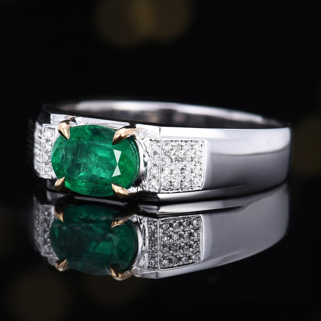 14k Gold 1.31 Ctw Vivid Green Natural Emerald & Diamond Ring - 2