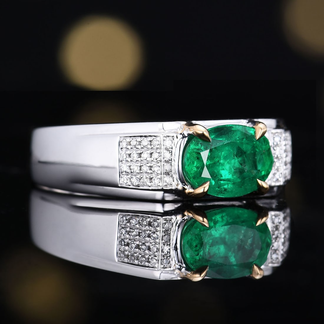 14k Gold 1.31 Ctw Vivid Green Natural Emerald & Diamond Ring - 3