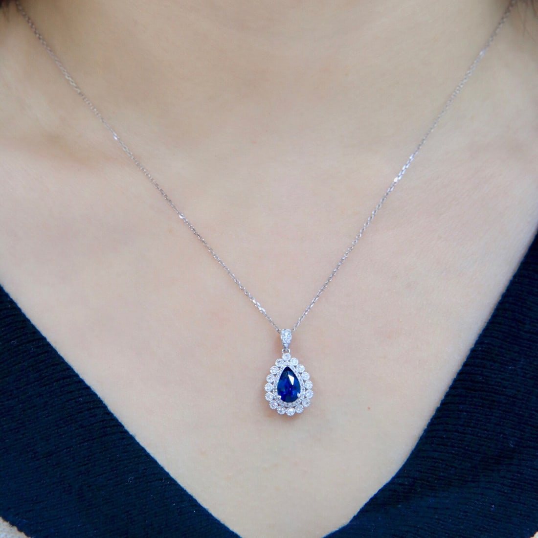 14k Gold 1.44 Ctw Natural Sapphire & Diamond Necklace - 3