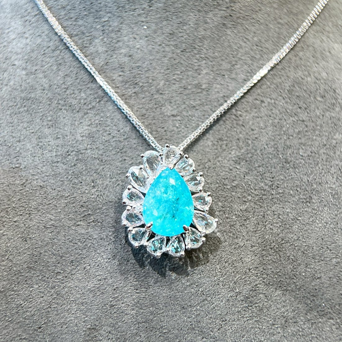 14k Gold 4.54 Ctw Natural Paraiba Tourmaline & Sapphire Pendant( Without Chain ) - 2