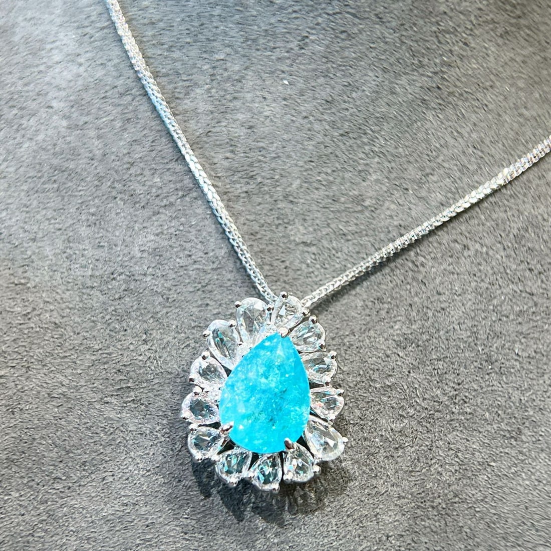 14k Gold 4.54 Ctw Natural Paraiba Tourmaline & Sapphire Pendant( Without Chain ) - 3