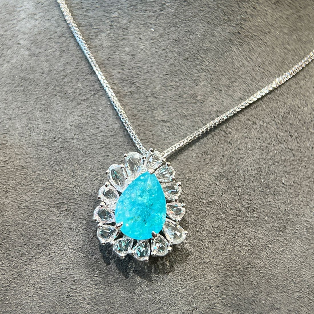 14k Gold 4.54 Ctw Natural Paraiba Tourmaline & Sapphire Pendant( Without Chain ) - 4