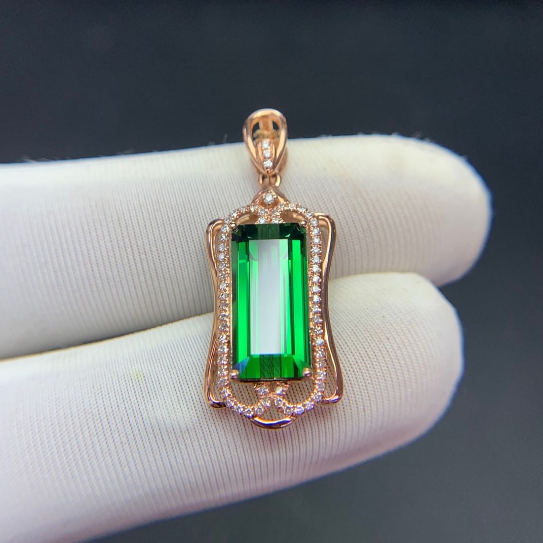 14k Gold 4.1 Ct Natural Tourmaline & Diamond Pendant( Without Chain ) - 2