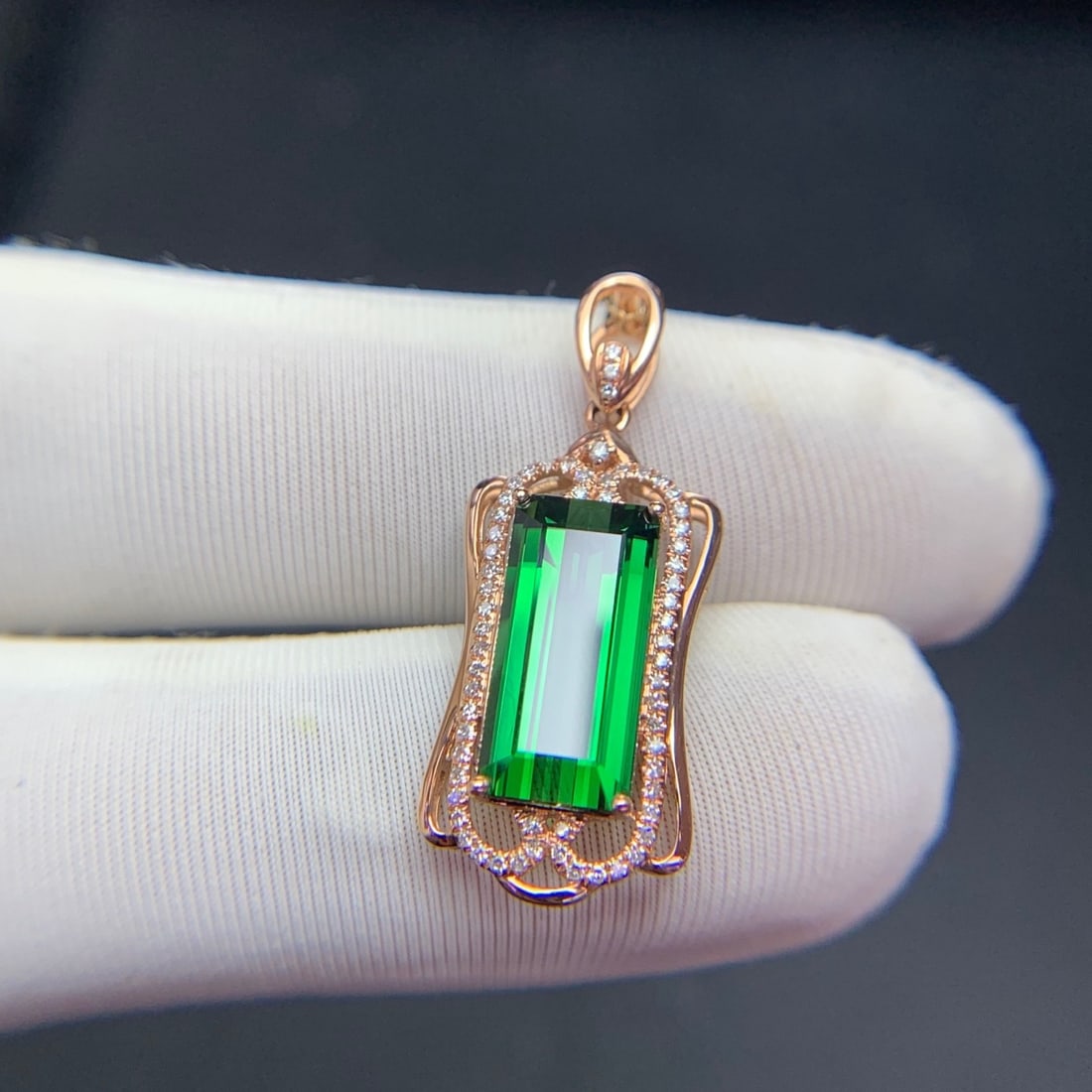 14k Gold 4.1 Ct Natural Tourmaline & Diamond Pendant( Without Chain ) - 4