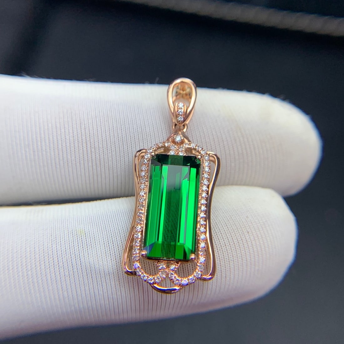 14k Gold 4.1 Ct Natural Tourmaline & Diamond Pendant( Without Chain ) - 7