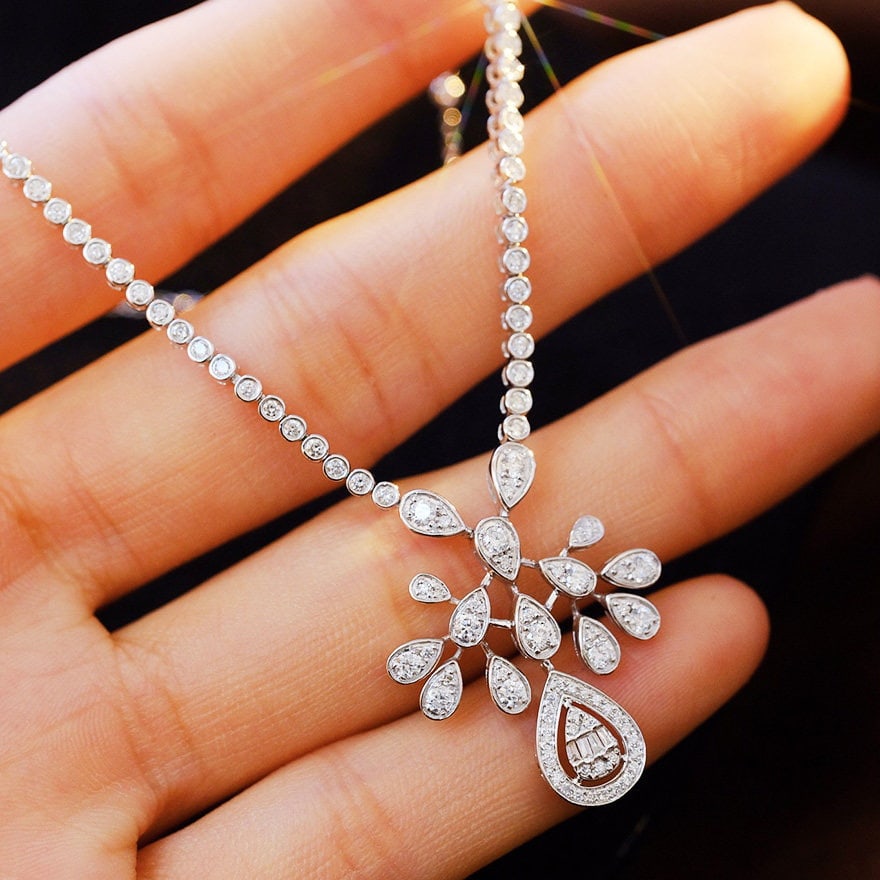 14k Gold 1.10 Ct Natural H Diamond Necklace - 3