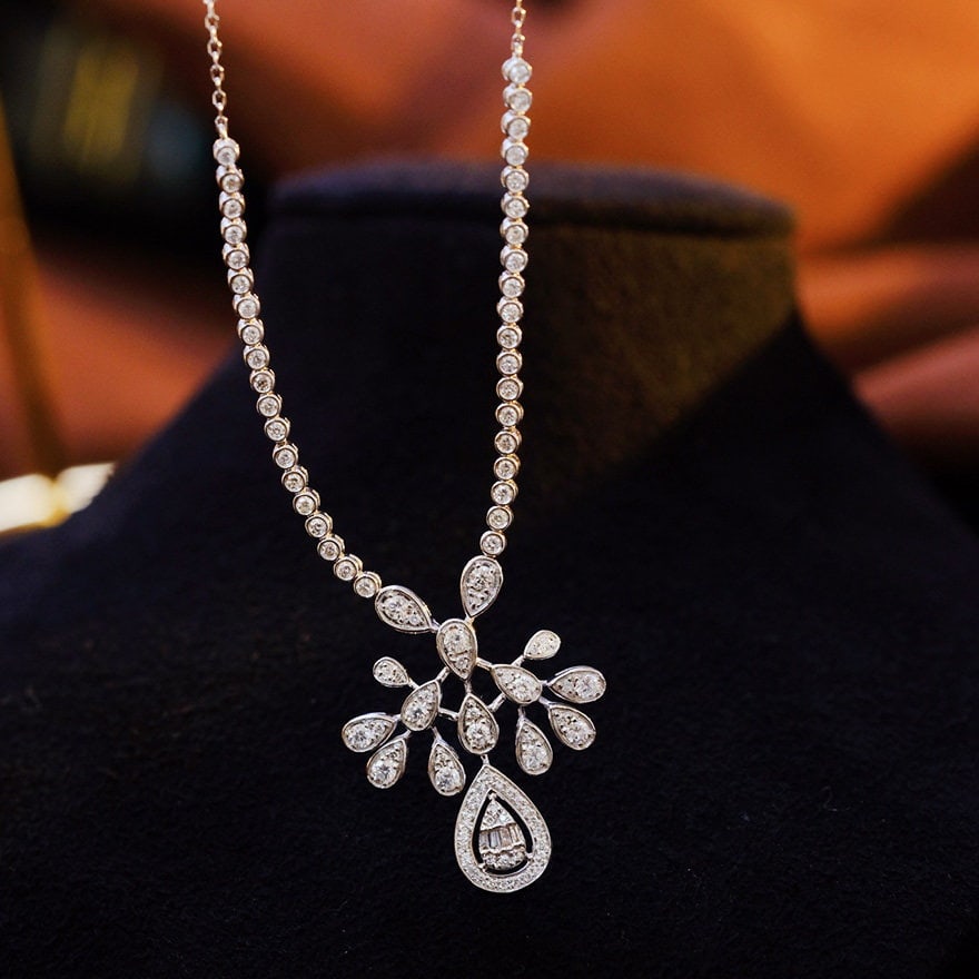 14k Gold 1.10 Ct Natural H Diamond Necklace - 4