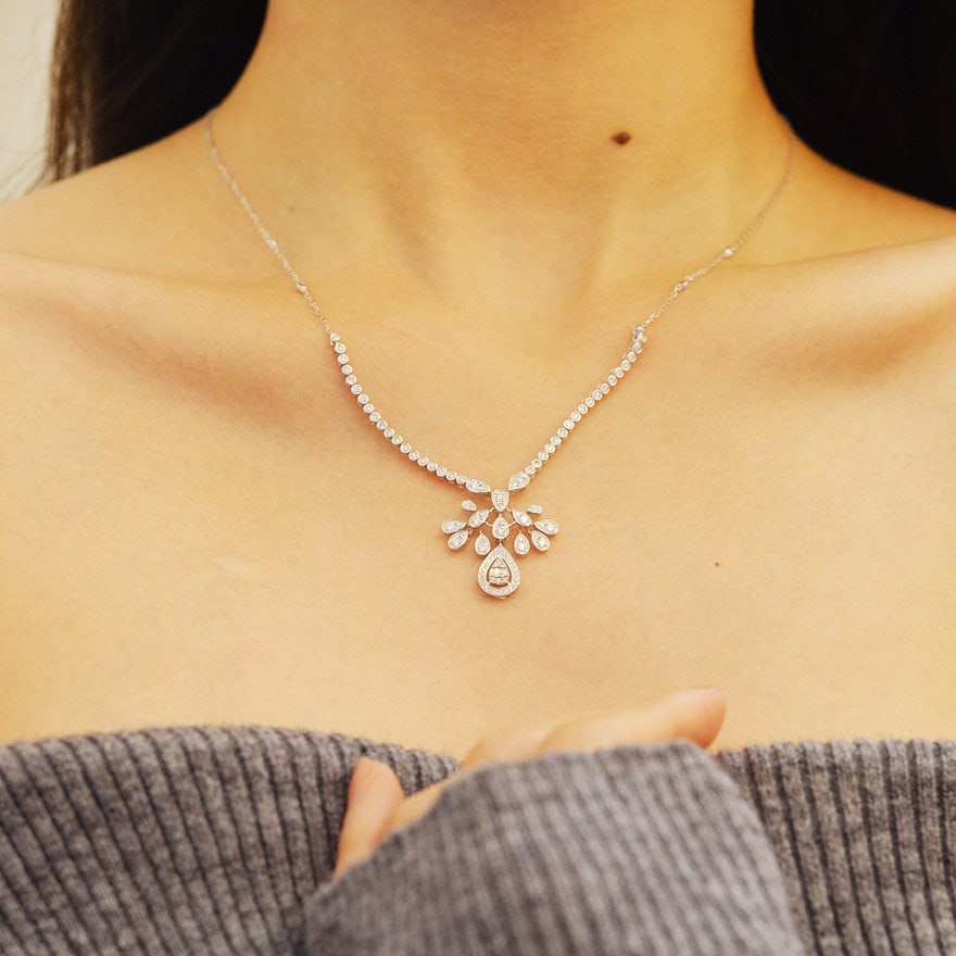 14k Gold 1.10 Ct Natural H Diamond Necklace - 5