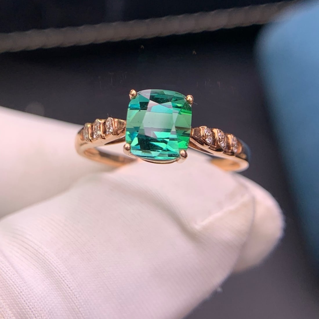 14k Gold 1.8 Ct Natural Tourmaline & Diamond Ring - 7