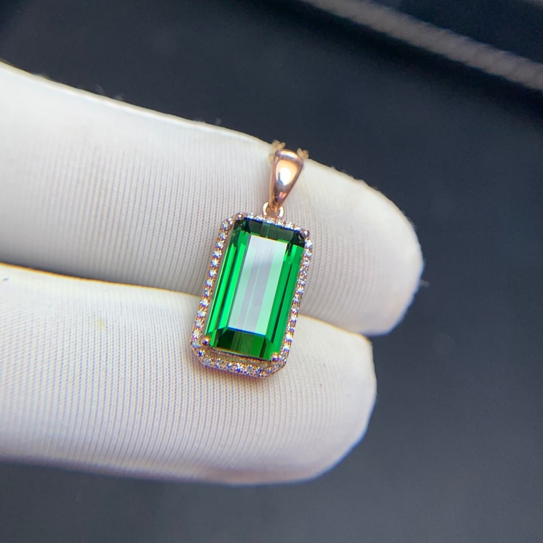 14k Gold 3.3 Ct Natural Tourmaline & Diamond Pendant( Without Chain ) - 7