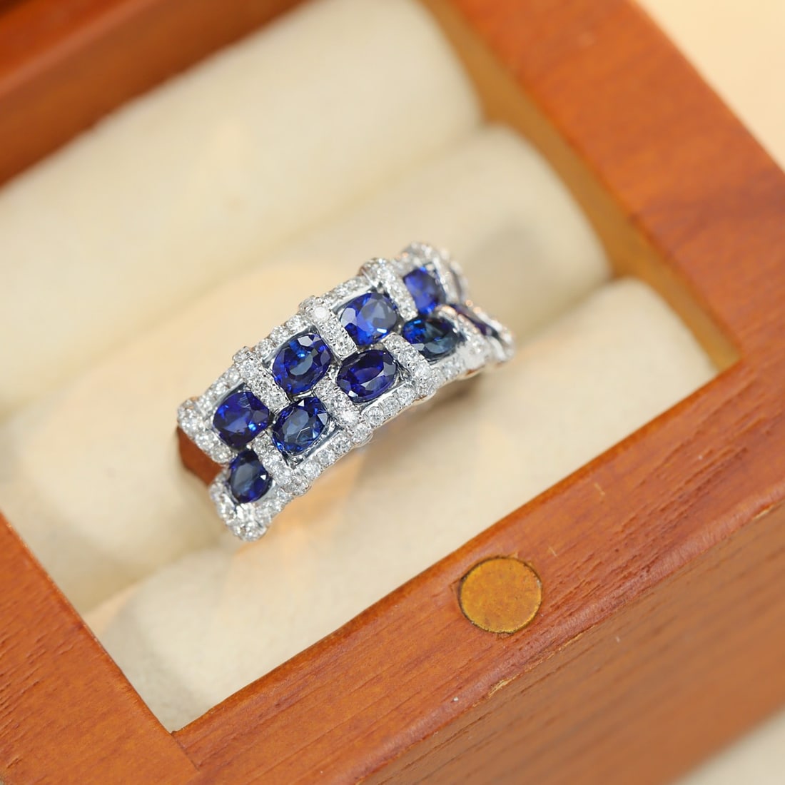 14k Gold 2.43 Ctw Natural Sapphire & Diamond Ring: Ref:231114374 // gold content:14k gold // ring size:7. 25us // // main gemstone:sapphire // shape:oval // carat weight:1. 99ct // color:royal blue // treatment:natural // // adjacent gemstone 2 :