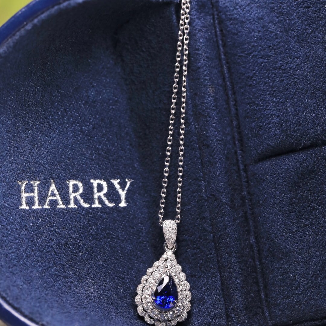 14k Gold 0.64 Ct Natural Sapphire & Diamond Necklace - 4