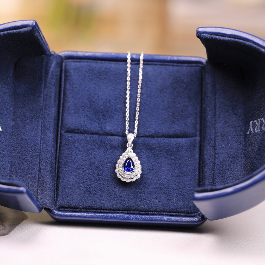 14k Gold 0.64 Ct Natural Sapphire & Diamond Necklace - 5