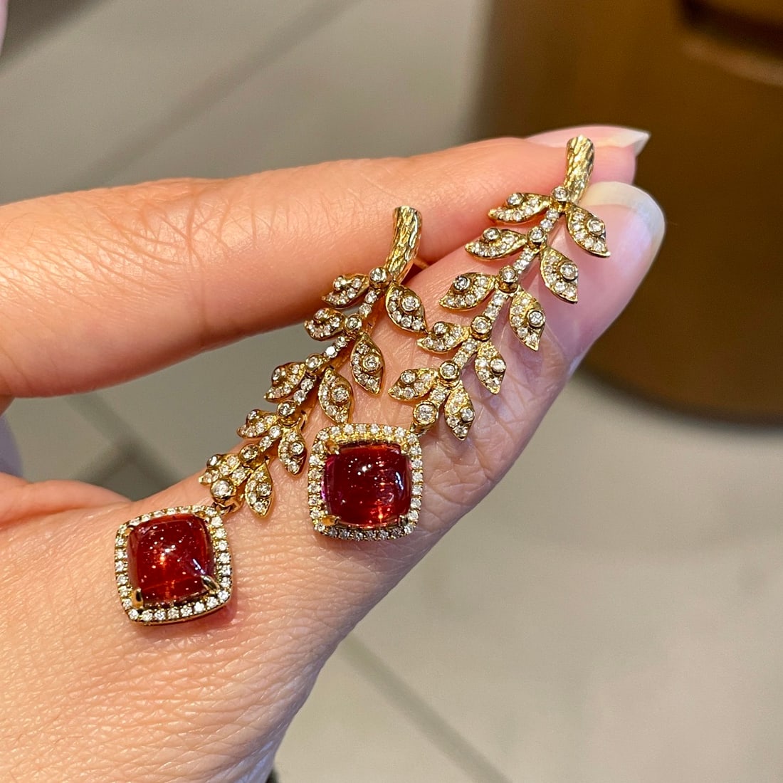 14k Gold 3.3 Ct Natural Tourmaline & Diamond Earrings - 2