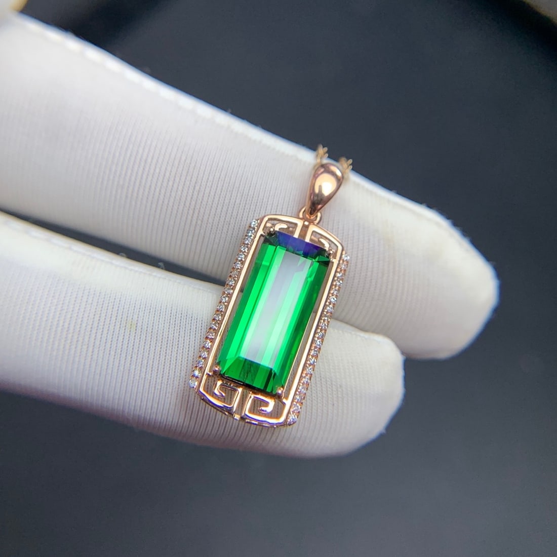 14k Gold 4.3 Ct Natural Tourmaline & Diamond Pendant( Without Chain ) - 5