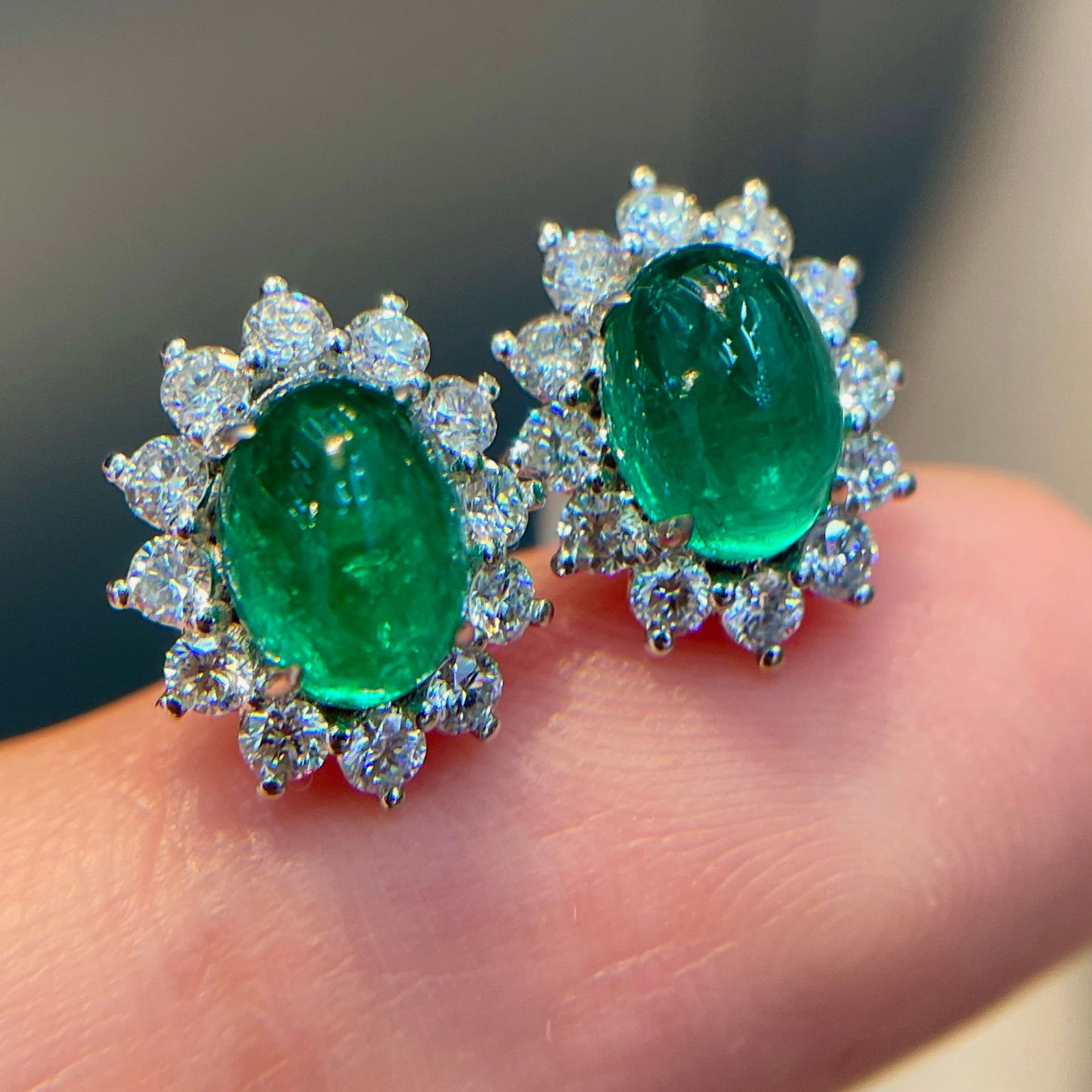 14k Gold 3.17 Ctw Vivid Green Natural Emerald & Diamond Earrings - 4