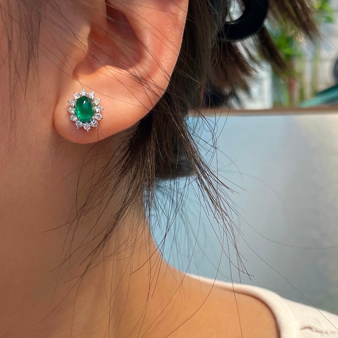 14k Gold 3.17 Ctw Vivid Green Natural Emerald & Diamond Earrings - 6