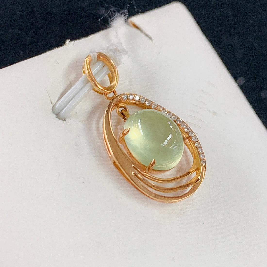 14k Gold 3.80 Ctw Natural Prehnite & Diamond Pendant( Without Chain ) - 2