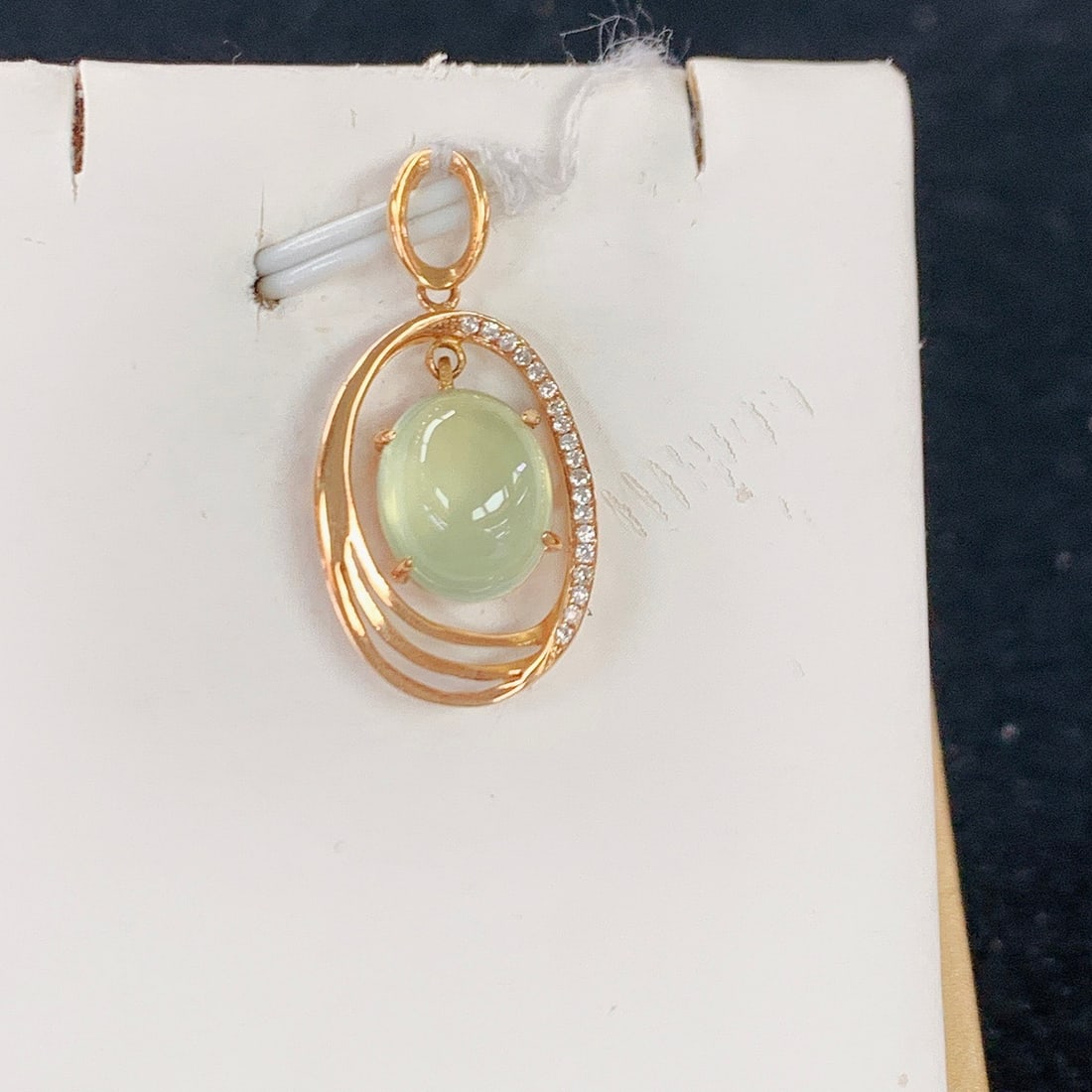14k Gold 3.80 Ctw Natural Prehnite & Diamond Pendant( Without Chain ) - 3