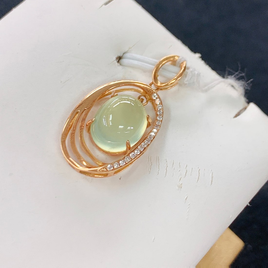 14k Gold 3.80 Ctw Natural Prehnite & Diamond Pendant( Without Chain ) - 4