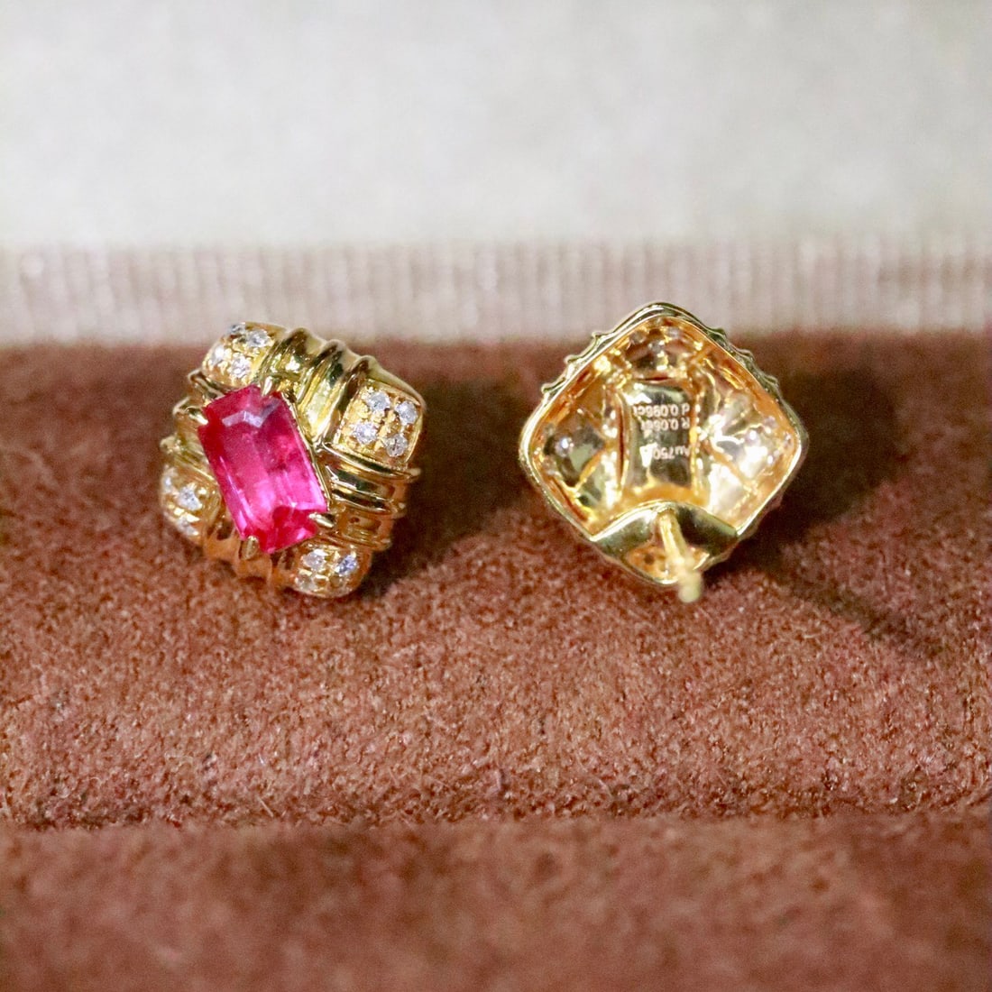 14k Gold 0.65 Ctw Natural Ruby & Diamond Earrings - 3