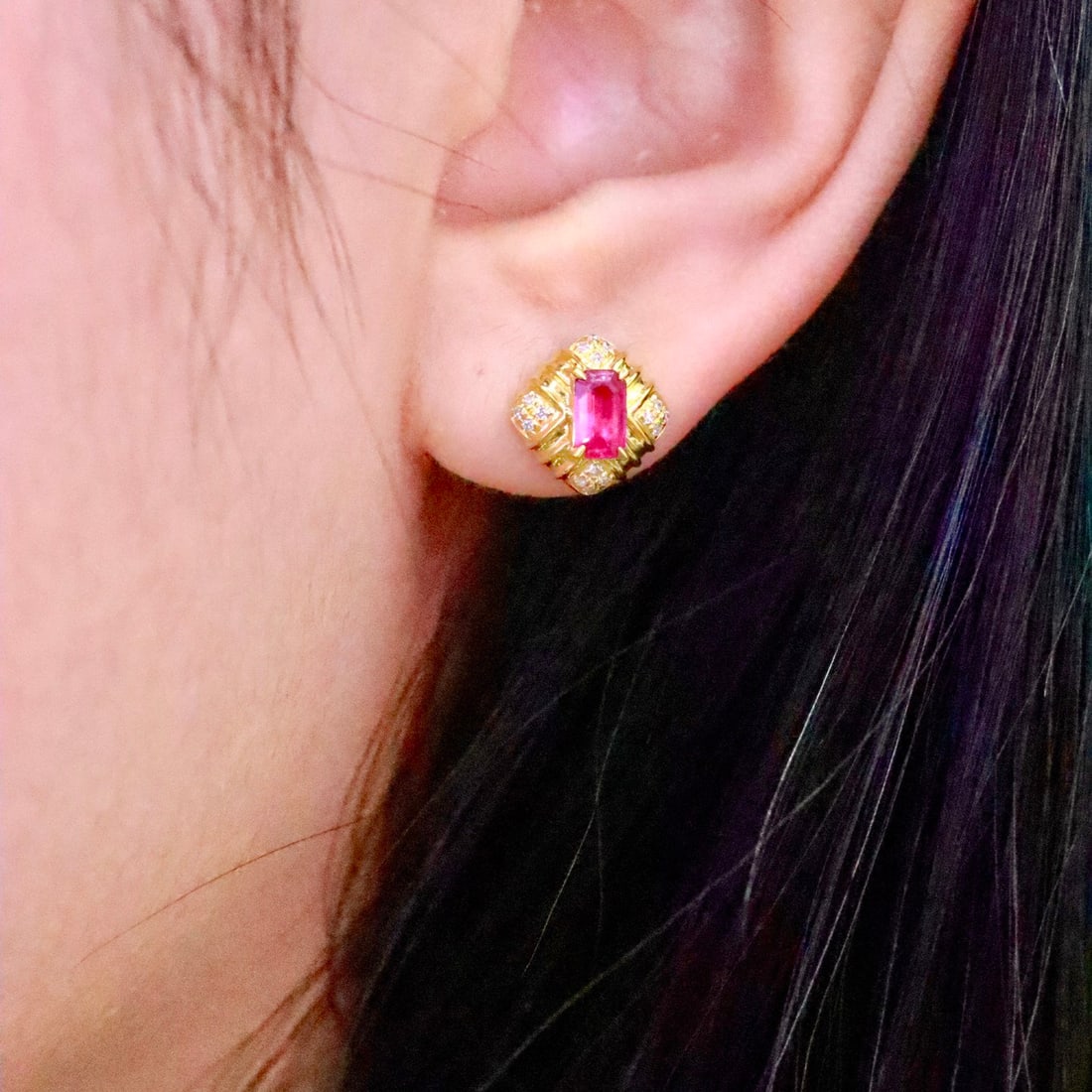 14k Gold 0.65 Ctw Natural Ruby & Diamond Earrings - 6