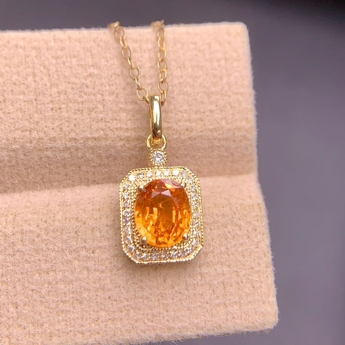14k Gold 1.4 Ct Natural Spessartine & Diamond Pendant( Without Chain ) - 2