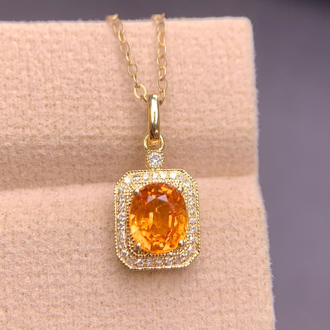 14k Gold 1.4 Ct Natural Spessartine & Diamond Pendant( Without Chain ) - 3